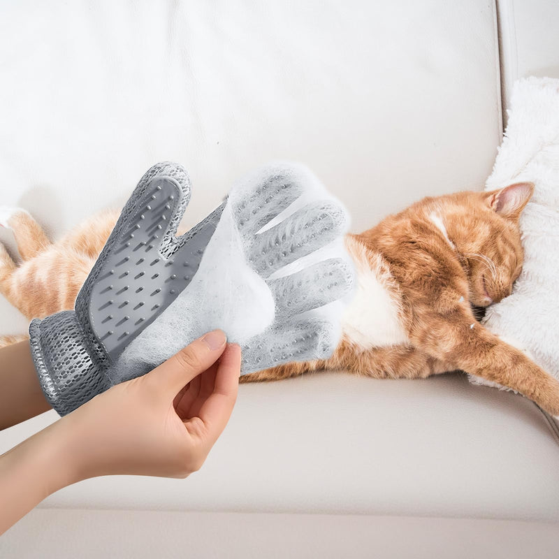 2 in 1 Pet Grooming Gloves - Cat and Dog Glove Brush, High Efficiency Pet Hair Removal Massage Glove, Clean Hair on Both Sides (Grey /1 Piece) Big Gray Eyes - PawsPlanet Australia