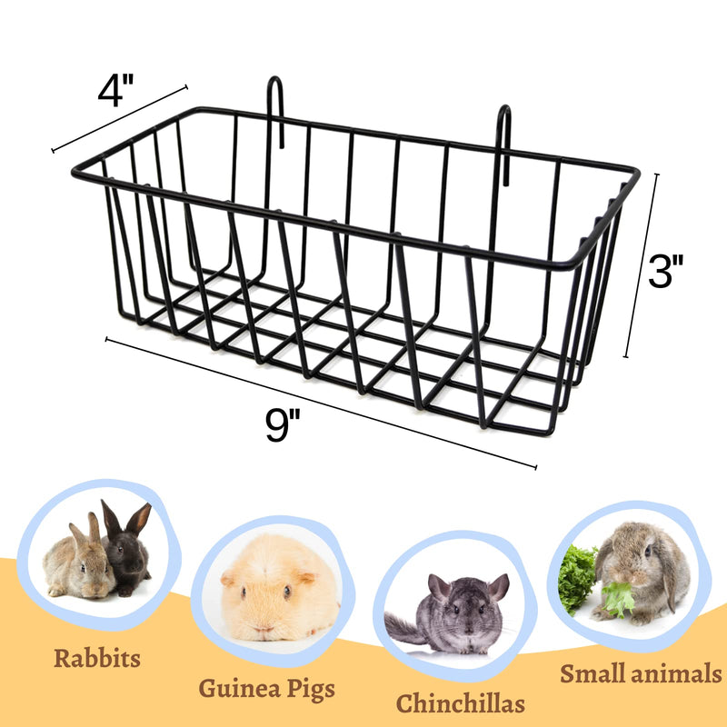 Rabbit Hay Feeder - 2Pcs Metal Rack Hay Holder for Guinea Pig Small Animals Grass Rack for Bunny Chinchilla Cage Reduce Mess 9x4x3 Inch 1 Black & 1 White