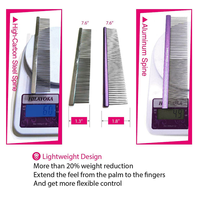 Claw Claws Greyhound Comb with Oval Handle for Dogs and Cats, Removing and Shedding Matted, Tangled Hair, Metal Comb with Stainless Steel Pins, Detangling Grooming Tool, Pet Comb (Purple-50% fine pins, Small) Purple-50% fine pins - PawsPlanet Australia