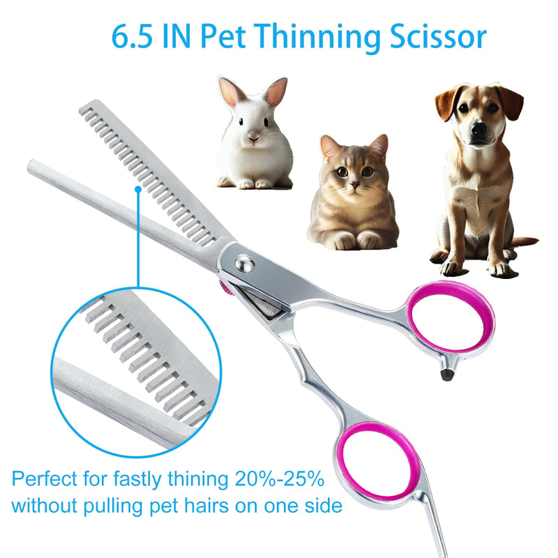 5 in 1 Premium Dog Grooming Scissors, Professional Dog Scissors for Grooming with Safety Round Tips, Lengnoyp Stainless Steel Thinning Shears, Pet Cat Shears for Grooming Kit, Pink Black - PawsPlanet Australia