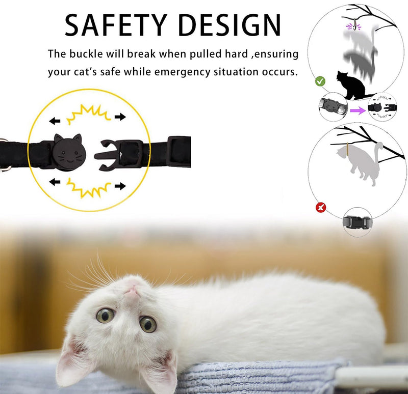 Cat Collar Breakaway with Bells,3 Pack Safety Adjustable Pet Collars,Ideal for Girl Boy Kittens. (White Blue Dinosaur) white blue dinosaur - PawsPlanet Australia