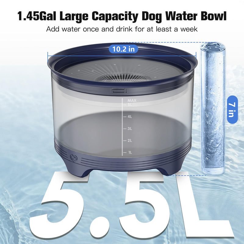 UPSKY 5.5L Dog Water Bowl,186oz Large Capacity No Spill Water Bowl for Dogs, Splash Proof Slow Water Feeder with Heightened Base, Anti-Slip Slow Drinking Pet Water Bowl for Messy Drinkers E-Blue - PawsPlanet Australia