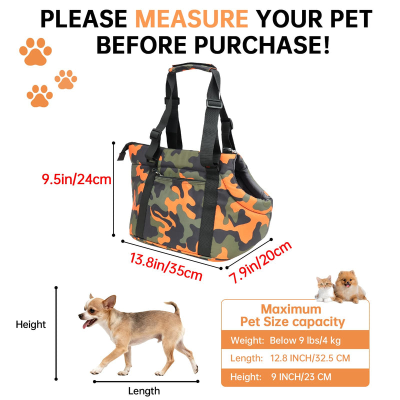 Premium 10mm Padded Dog Purse Carrier for Small Dogs, Pet Tote Bag Shoulder Carrying for Dog/Cat Below 4kg/9lbs -Camouflage Green Camouflage Orange