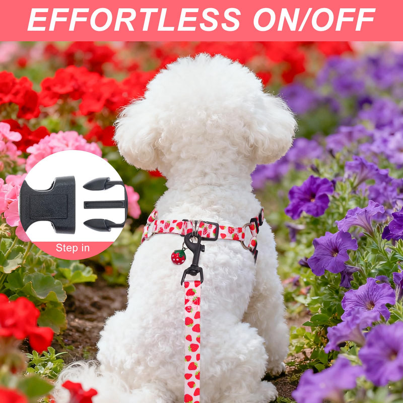 BEAUTYZOO Dog Harness Small Sized Dog Girl, No Pull Dog Harness and Leash Set,Step in Soft Light Puppy Vest, No Choke Heavy Duty Dog Halter with Bell,Breathable Adjustable Nylon Pet Harnesses, Pink S S(Chest:15-21") Pink Strawberry - PawsPlanet Australia