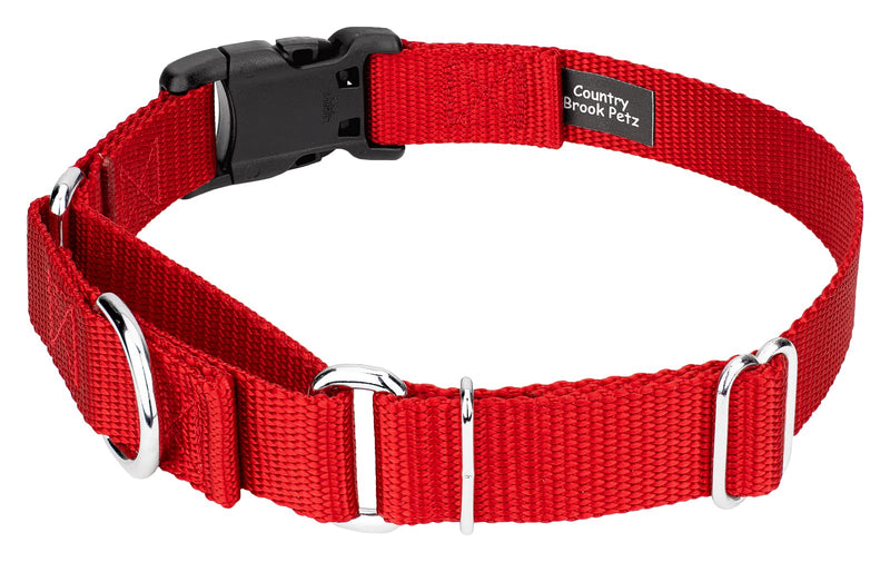 Country Brook Petz Heavy Duty Nylon Adjustable Martingale Dog Collar with Deluxe Buckle for Small Medium Large Breeds - 30+ Vibrant Color Options (5/8 Inch, Extra Small, Bright Red) Extra Small (Pack of 1) - PawsPlanet Australia