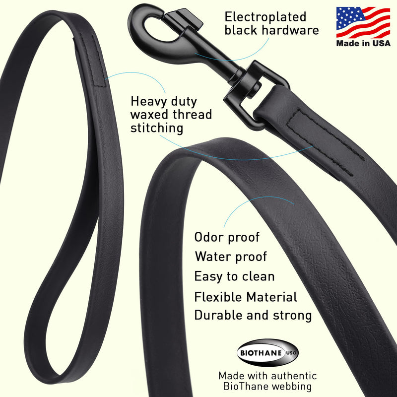 Dogline Biothane Waterproof Dog Leash Strong Coated Nylon Webbing with Black Hardware Odor-Proof for Easy Care Easy to Clean High Performance for Small or Large Dogs Made in USA 4 or 6 ft Lead W3/4" x L4' - PawsPlanet Australia