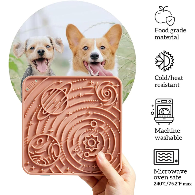 Lick Mat for Dogs and Cats(Small, Mars&Coral, 2pcs) Enrichment Accessories Toy Space Star Easy Clean Pet Slow Feeder w/Suction Cups, Licking Pad for Anxiety Relief and Boredom Reduction 5.9x5.9 inches - PawsPlanet Australia