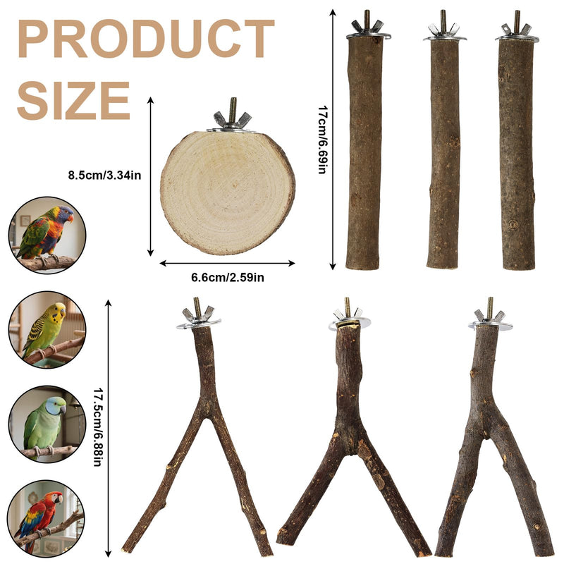 8PCS Bird Perch Natural Wooden Parrot Parakeet Toy Stand Branches Bird Cage Accessories Fork Toys Hanging Multi-Branch Perches Platform Hammock Swing Toy for Parakeets Cockatiel Conure - PawsPlanet Australia