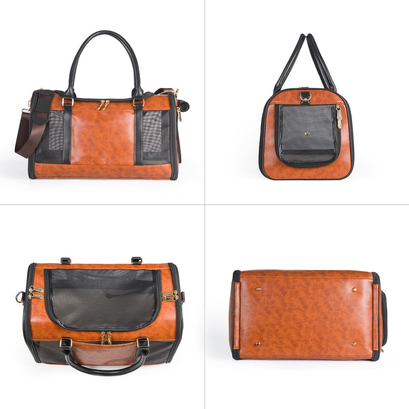 Dog Soft-Sided Carriers Pet Carrier for Small Dogs Cats, Fashion PU Leather Small Dog Carrier Pet Purse, Airline Approved Travel Pet Carrier for Puppy Kitten Small Animals Brown - PawsPlanet Australia