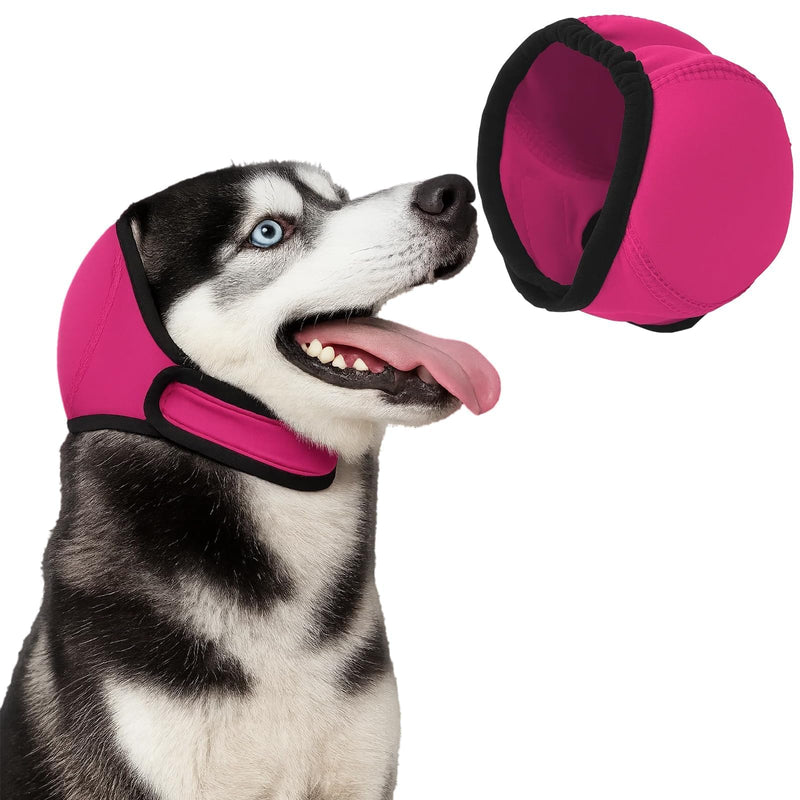 Dog Ear Protectors, Adjustable Dog Ear Defenders for Noise Protection - Soft, Secure Head Wrap with Magic Tape for Anxious Pets During Bathing, Grooming, Thunder & Fireworks（Rose Red, L）