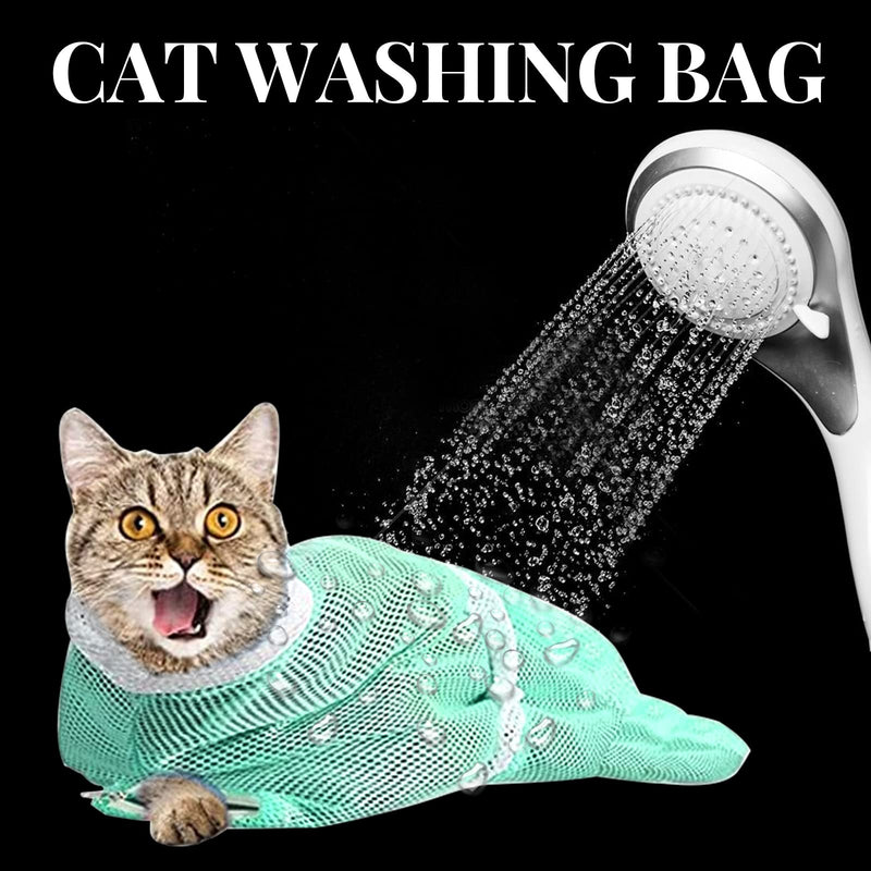 2PCS Cat Bathing Bag, Adjustable Cat Grooming Net Bag Breathable Cat Shower Bag for Cat Restraint Washing Bathing Nail Trimming Injection Medicine Taking (Green, Grey) - PawsPlanet Australia