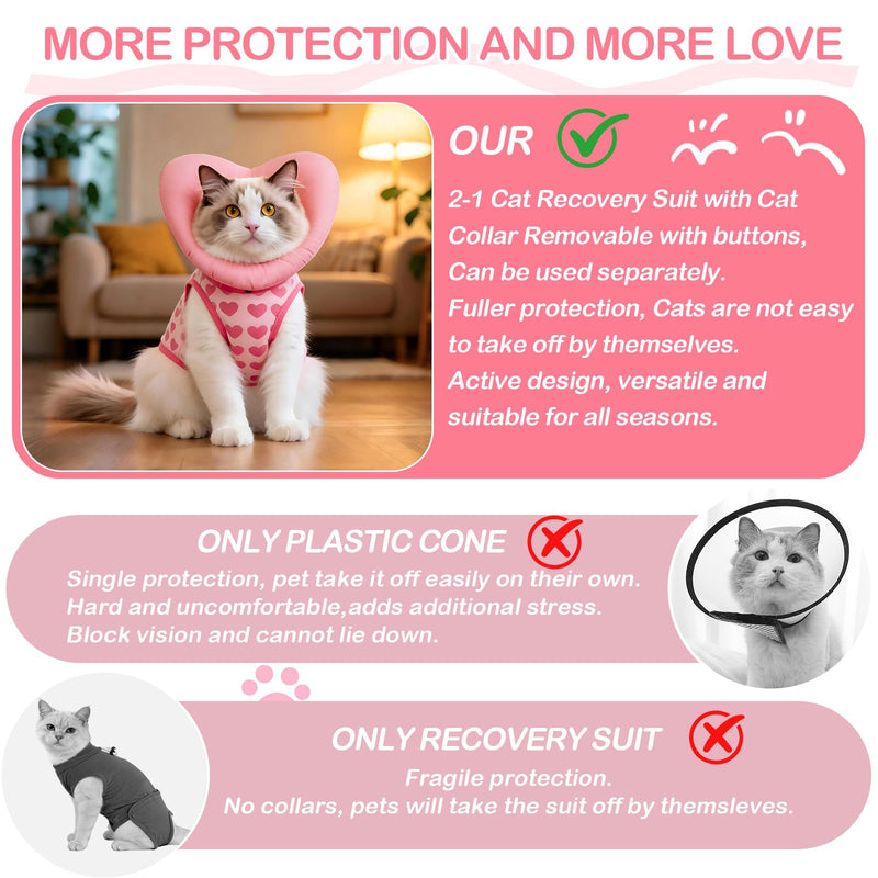 EMUST Cat Surgery Recovery Suit for Female Cats, Adjustable Soft E-Collar Alternative Onesie Gift for Cat Lovers, Cute Heart Breathable Anti-Licking Post-Op Spay Abdominal Protection Pajamas (M) Medium