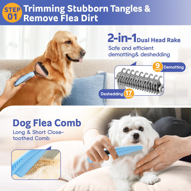 Dog Brush for Shedding 13pcs Bath Grooming Kit with Pet Nail Clipper and File - Dog Bath Brush Cat Grooming Supplies, Dematting Comb Bath Brush Shampoo Scrubber for Dogs and Cats Blue 13pcs - PawsPlanet Australia