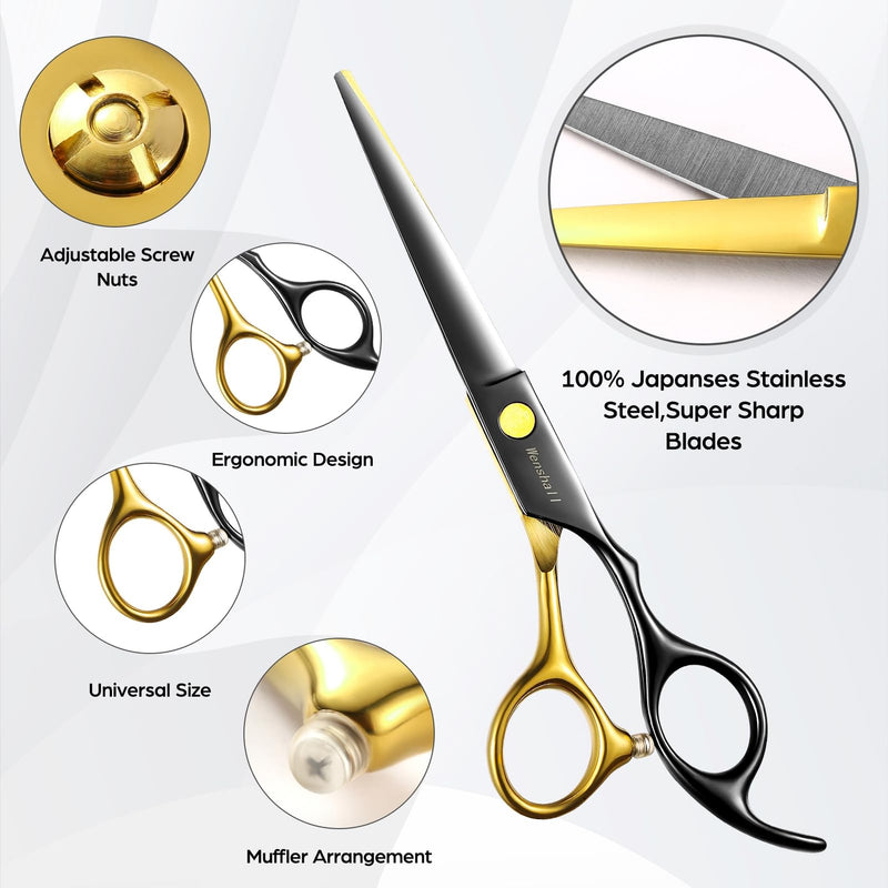 Professional Black Gold Hair Scissors 6.89" Teeth Japanese Stainless Steel Multifunctional Salon Thinning Scissors Straight Shears Tools for Men Women Home Salon Barber - PawsPlanet Australia
