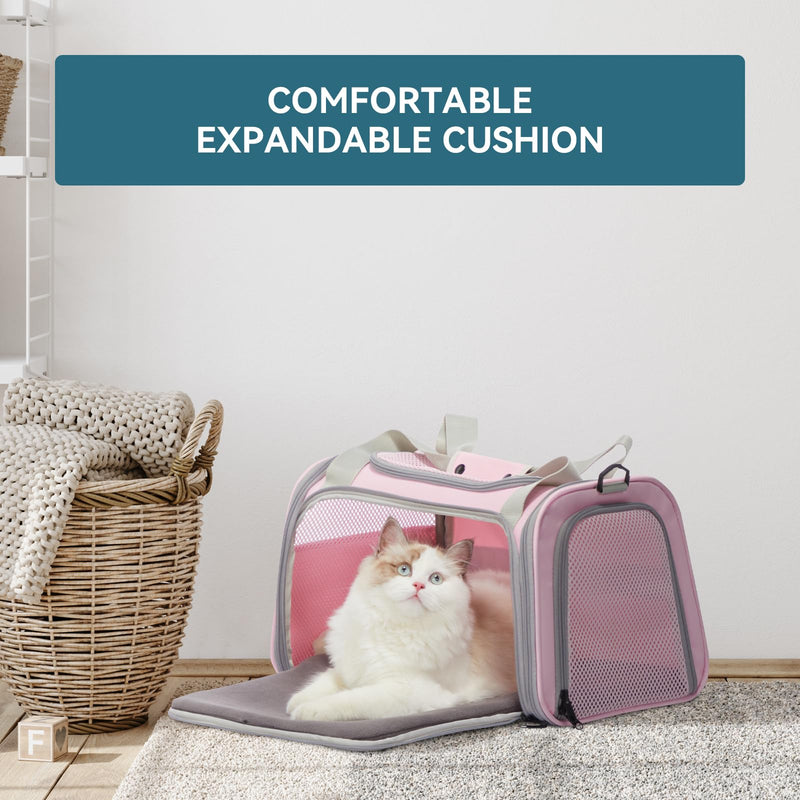 PETSFIT Cat Carrier, Pet Carrier Airline Approved, Cat Travel Carrier for Small and Medium Cats Under 12 Lbs, Soft Sided Kitten Carrier with Cozy Extendable Mat, Cat Carrier Bag, Pink 17.0"L x 10.3"W x 10.3"H - PawsPlanet Australia