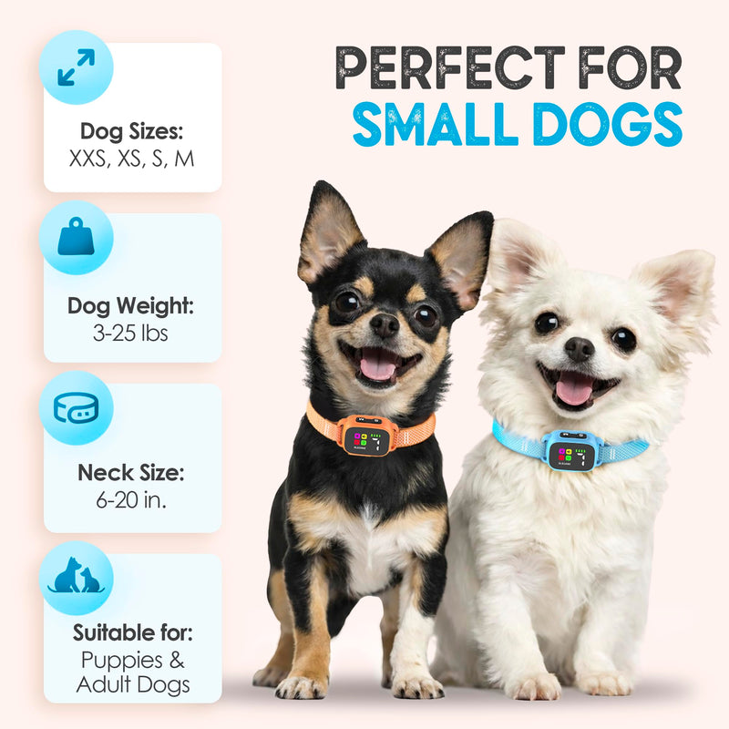 Tiny Bark Collar for Small Dogs 5-15 lbs and Puppies - No Shock Anti Barking Collar - Rechargeable Smart Collar for Dog Training with 7 Sensitivity Levels and 3 Beep&Vibration Modes (Pure Blue) Pure Blue
