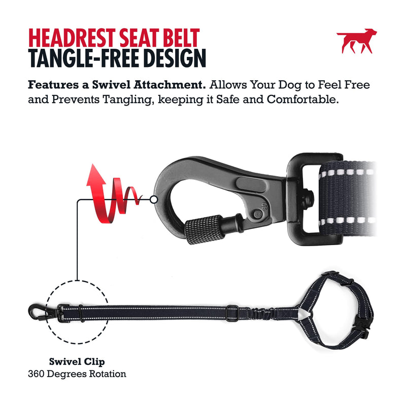 Tuff Pupper Dog Seat Belt for Car Headrest | Adjustable Length Dog Car Harness Restraint | Heavy-Duty Aviation Aluminum Carabiner & Tactical Buckle | Universal Fit for Small, Medium & Large Dogs Black Headrest Attachment - PawsPlanet Australia