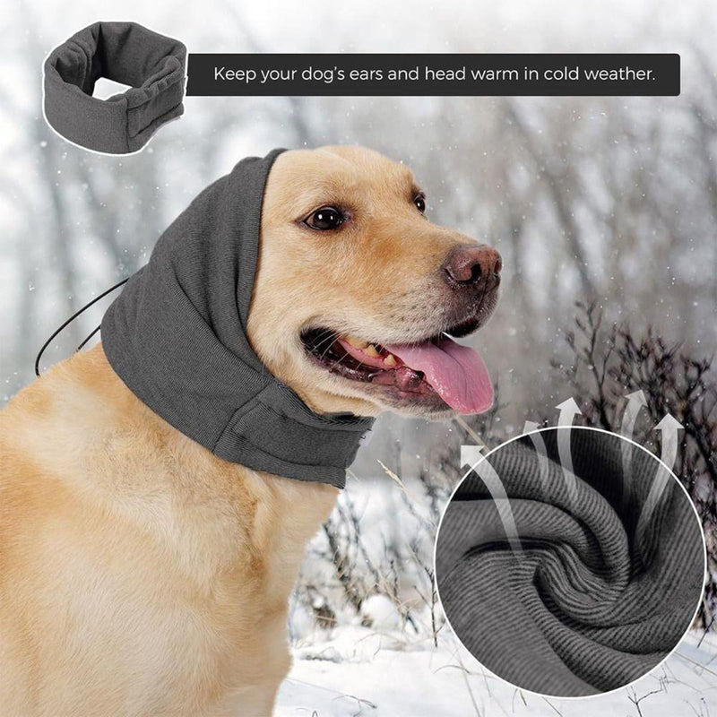 Dog Snood Earmuffs Calming Hood Neck and Ears Warmer Comfort Adjustable Noise Reducing Dog Warmer Ear Protectors Covers for Anxiety Relief (Gray, M) Gray