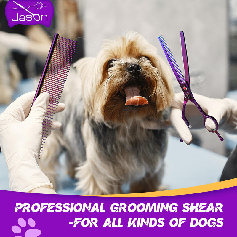 JASON Grooming Scissors for Dogs - Sharp Thinning Dog Shear with Muffler Pad, Stainless Steel Dog Grooming Shears Professional Texture Scissors for Pets Purple Thinner - PawsPlanet Australia