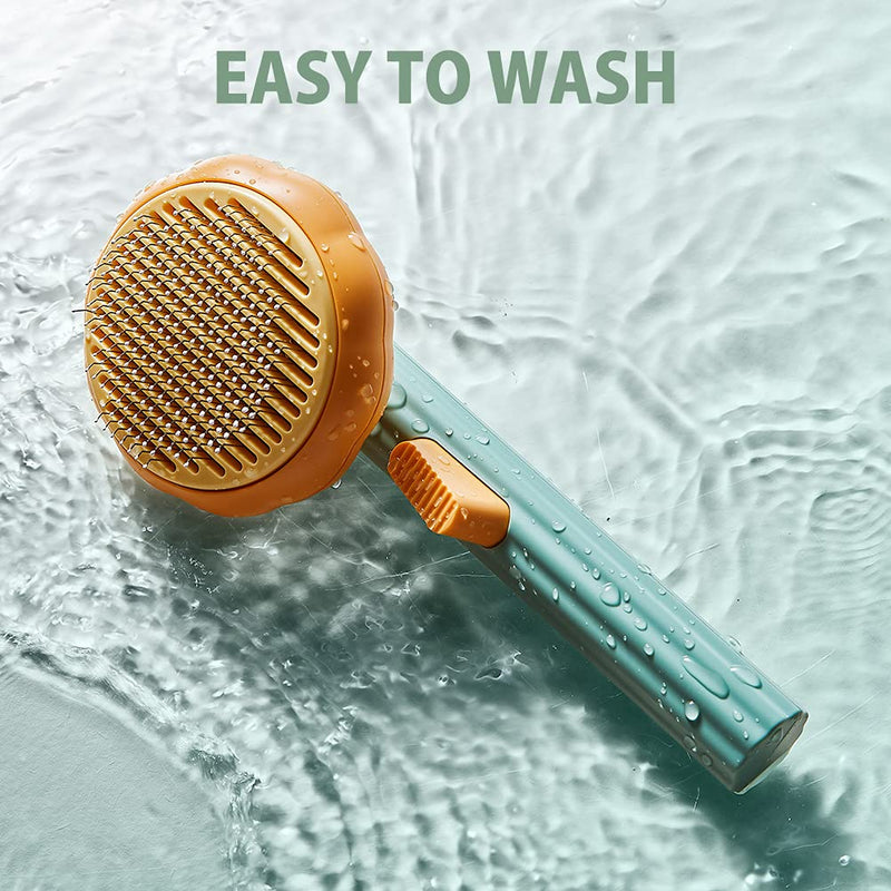 Pumpkin Cat Brush, Gentle Self Cleaning Pet Brush with Release Button for Cats and Dogs, Easy to Remove Loose Hair Daily Grooming Tool During Shedding Season Pumpkin
