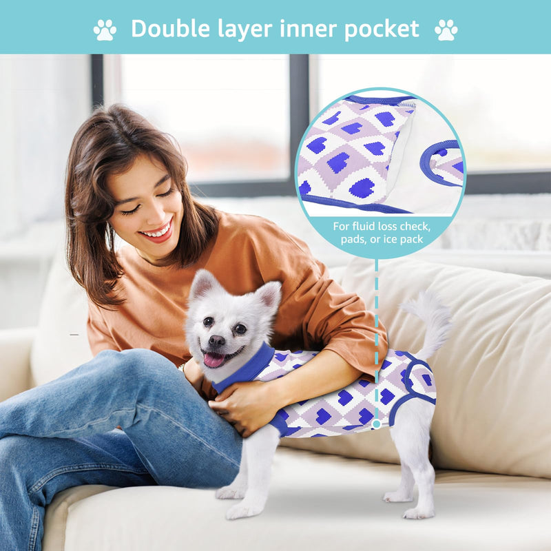 Recovery Suit for Dogs, Dog Recovery Suit Male Female Post Spay, Neuter, Abdominal Surgery Recovery Suit with an Inner Layer Pocket, Prevent Licking Soft Breathable Cotton, Blue, S - PawsPlanet Australia