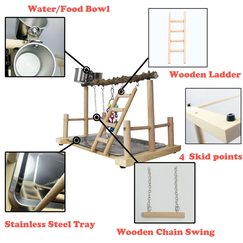 kathson Bird Playground,Parrots Play Gym,Parakeet Play Stand with Prickly Ash Wood Perch,Cockatiel Playstand with Feeder Cups and Exercise Toys,Birds Perch Stand for Budgie Conures Cockatoos Lovebirds Parrots Playground Style-2 - PawsPlanet Australia
