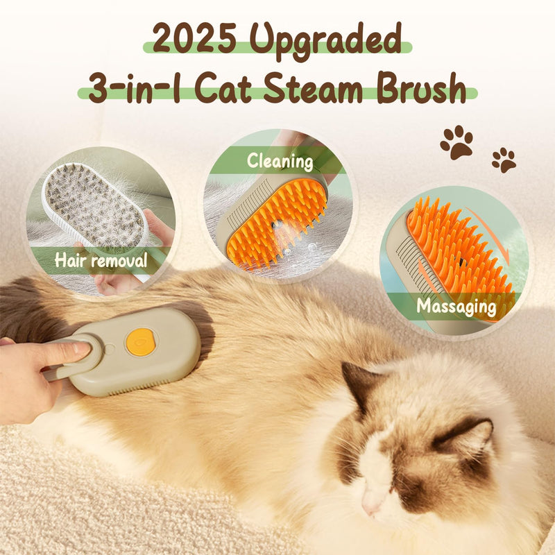 Pet Steam Groomer Brush, 2025 New 3 in 1 Steam Cat Steam Brush for Shedding & Grooming, Multifunctional Hair Removal Comb for Cats Dogs(Khaki) Khaki - PawsPlanet Australia