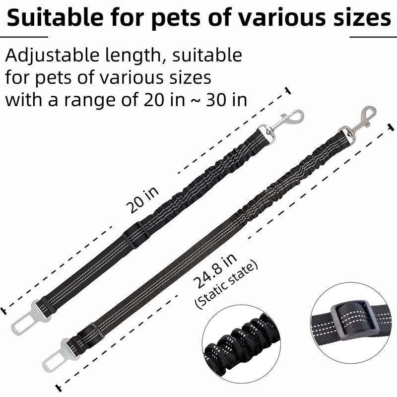 Dog Seat Belt for Car - Adjustable Dog Car Safety Harness, Elastic Cushioning Seatbelt Leash, Reinforced Metal Buckle Anti-Tangle Design, for Small and Medium Pets (Black) Black - PawsPlanet Australia