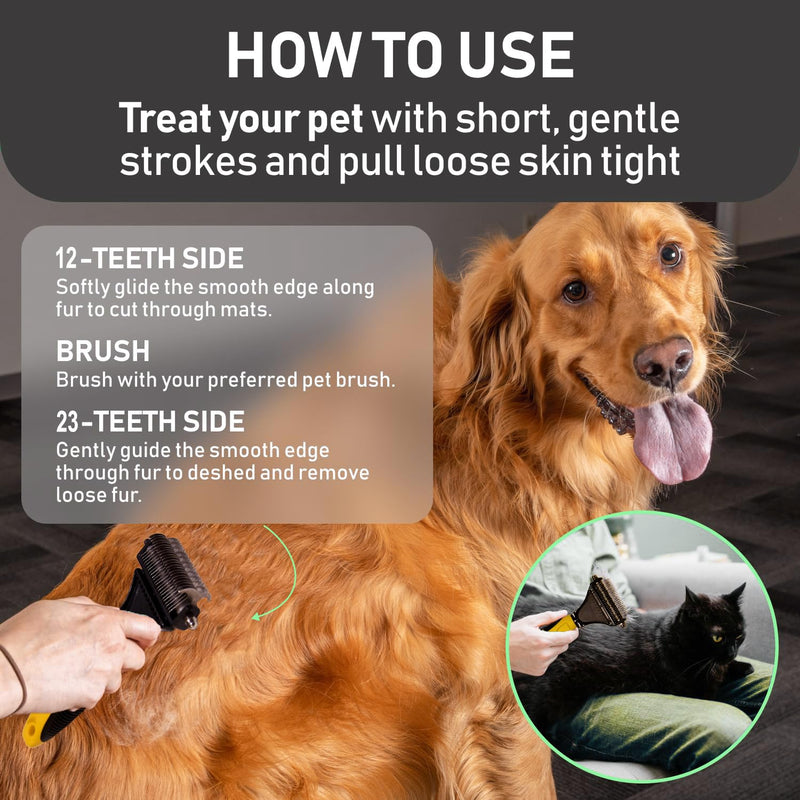 *LAUNCH SALE* Pet Republique ® Professional Dematting Comb Rake - Dual Sided 12+23 Teeth Mat Brush Splitter - for Dogs, Cats, Rabbits, Any Long Haired Breed Pets Yellow, Black, Silver Regular 12+23 Teeth - PawsPlanet Australia