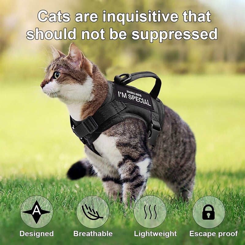 Forestpaw Cat Harness Escape Proof for Walking,Adjustable Large Cat Vest Harness with Soft Mesh Padded,Tactical Cat Harness with Control Handle,Molle Patches,Black Chest 12-17",Neck 8.0-12.5" Black