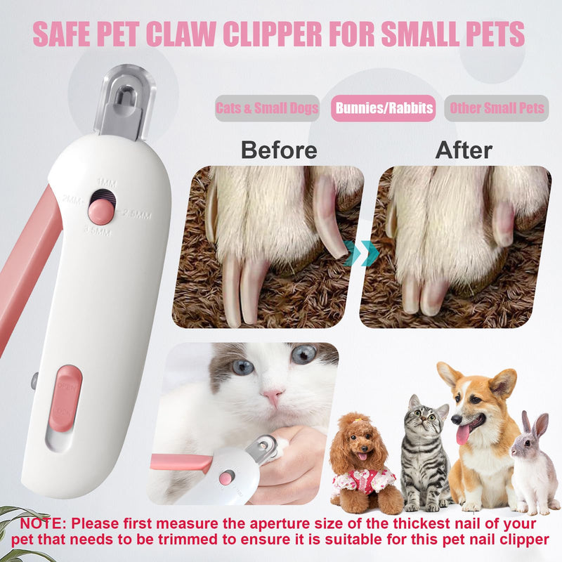 Cat Nail Clipper with Adjustable Aperture, Small Dog Nail Trimmer with 4 Gears & Nail File, Safe Pet Claw Clipper Grooming Tool to Avoid Over Cutting, Professional Pet Nail Cutter for Beginners (Pink) Pink - PawsPlanet Australia