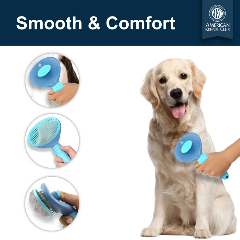 American Kennel Club AKC Self-Cleaning Pet Grooming Slicker Brush for Cats and Dogs, All Breeds and Coat Types Self-Cleaning Slicker Brush - PawsPlanet Australia