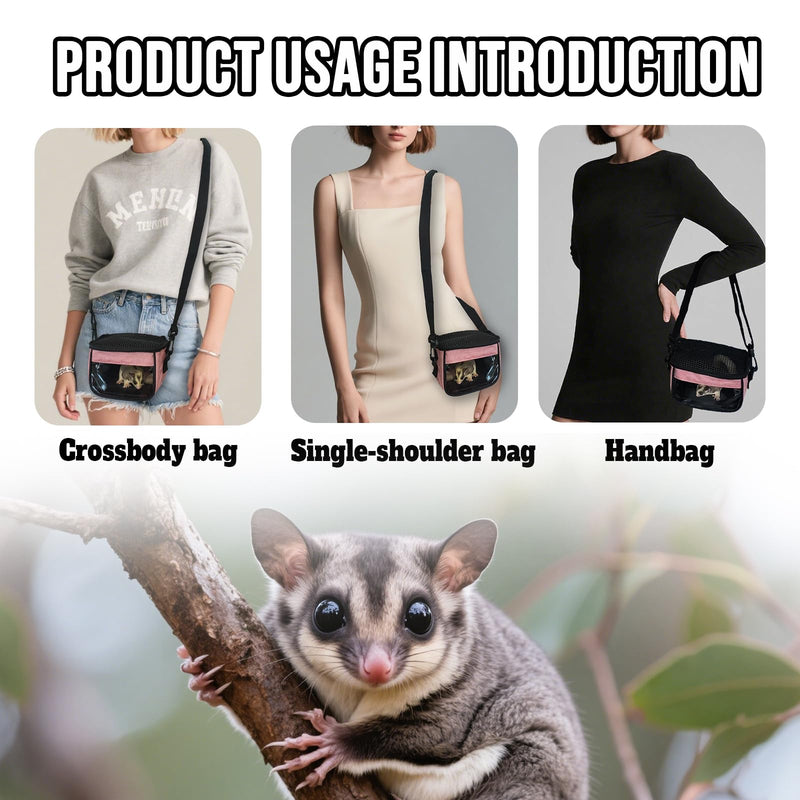 Small Pet Carrier Bag - Single - Shoulder Outdoor Carrier for Hamsters, Sugar Gliders & Flying Squirrels Portable Small Pet Travel Bag (Pink) Pink - PawsPlanet Australia