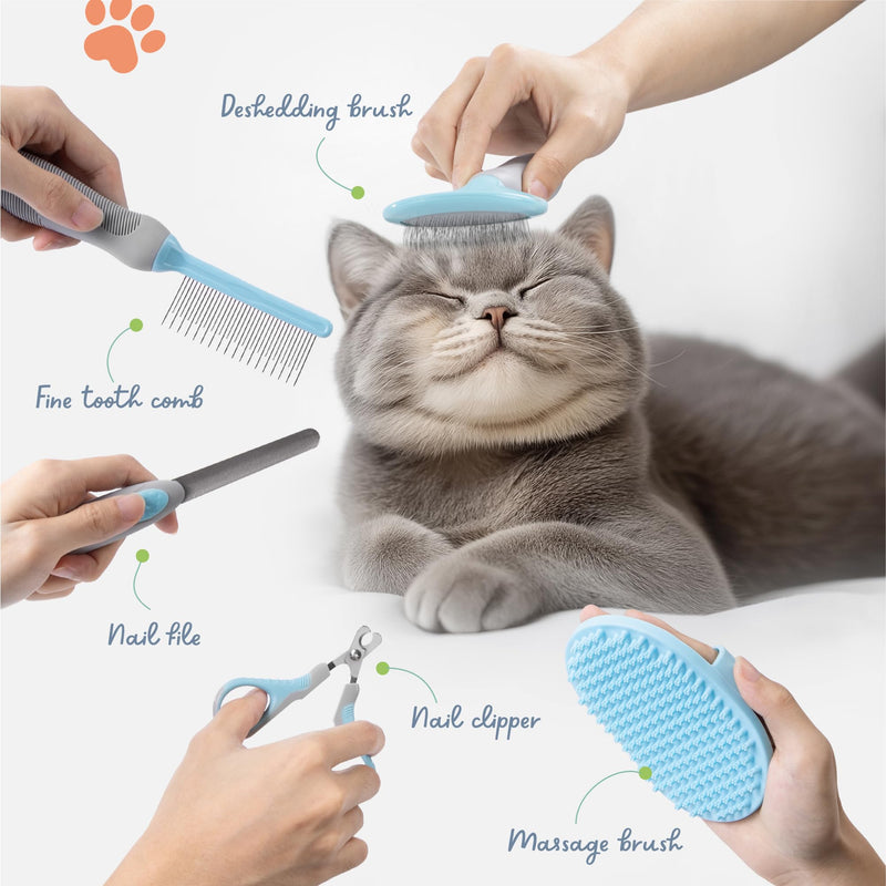 The Cat Ladies Cat Grooming Kit - 5 Piece Brushes Kit - with Comb and Matted Fur Undercoat Deshedding Cat Hair Brush for Long Haired Cats or Short Haired Kittens or Bunny Rabbits - PawsPlanet Australia