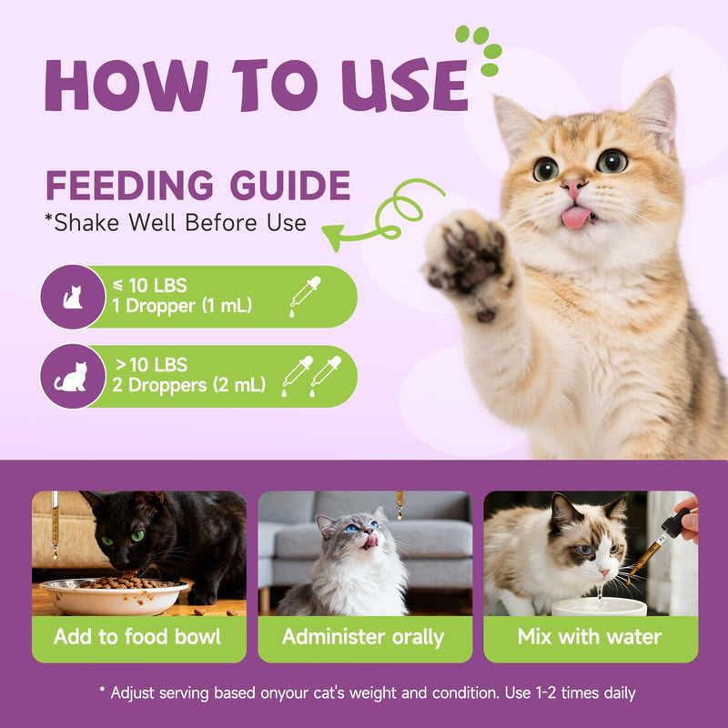 L-Lysine for Cats, L-Lysine Supplement for Cats, Immune Support, Respiratory, & Eye Health with Astragalus, Codonopsis,& Vitamin B Complex, Eases Sneezing, Runny Nose, and Watery Eyes, 2FL oz
