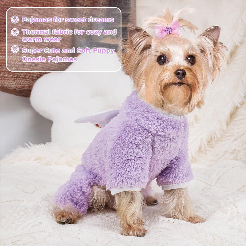 Dog Pajamas Fuzzy Velvet Dog Sweater, Angel Wings Dog Winter Pjs Clothes for Small Dogs Girl Boy, Dog Outfits for Chihuahua Clothes Yorkie, Pet Jumpsuit, Cat Apparel Angel Wings-01 - PawsPlanet Australia