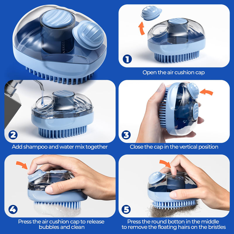 JIGA Cat Brush, Dog Bath Brush with Shampoo Dispensing, Dog Brush for Shedding with Self Cleaning, Dog Grooming Supplies, Blue - PawsPlanet Australia