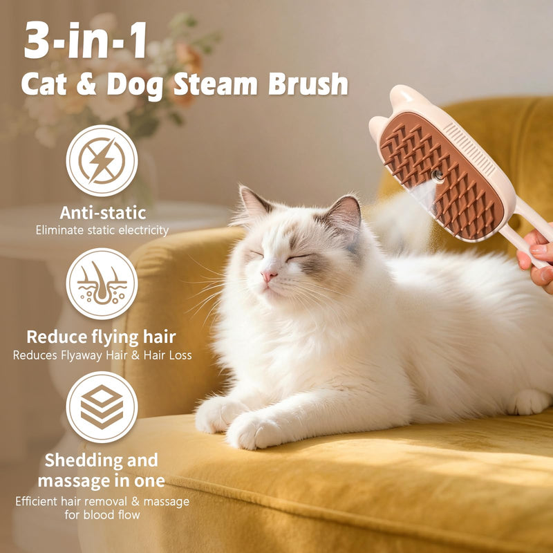Cat Steam Brush for Shedding, Spritz Defur Comb 3 in 1 Pet Rechargeable Steam Brush Tool for Long and Short Haired Cats and Dogs, Anti-Static, Shedding, Detangling, Massage & Combing (White) - PawsPlanet Australia