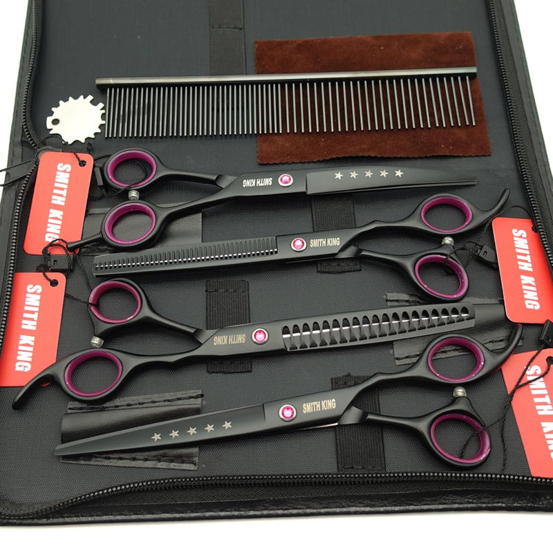 7.0 inches Professional Dog Grooming Scissors Set Straight & thinning & Curved & Chunkers 4pcs/3pcs in 1 Set (with Comb) Right-handed or Left-handed for Dog & Cats (Righ-Handed 4 pcs set with comb) - PawsPlanet Australia