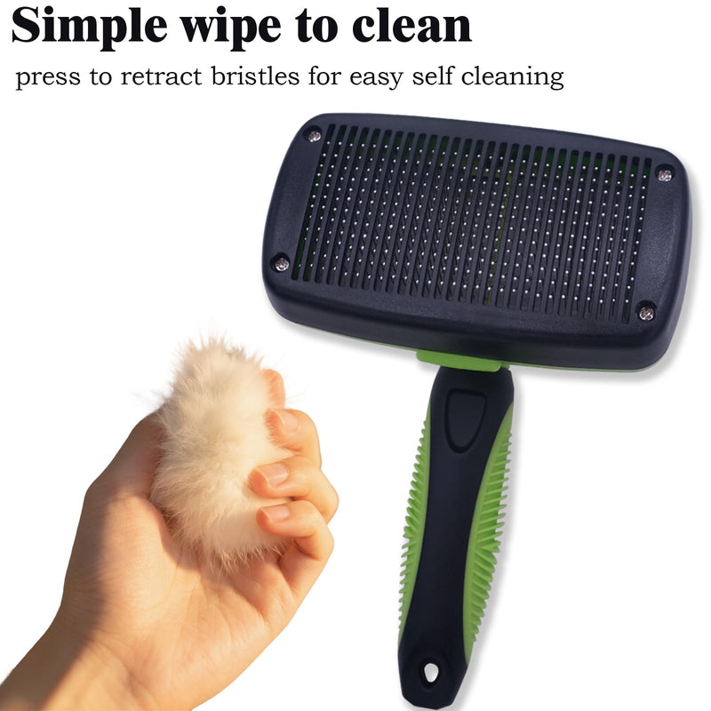 Self Cleaning Slicker Brush - Pet Hair Removal Tool for Long Short Hair grooming: Soft Rubber Tips Gentle on Sensitive Skin Cat Dog brush Specifically for Indoor pet hair removal glove (green) green - PawsPlanet Australia