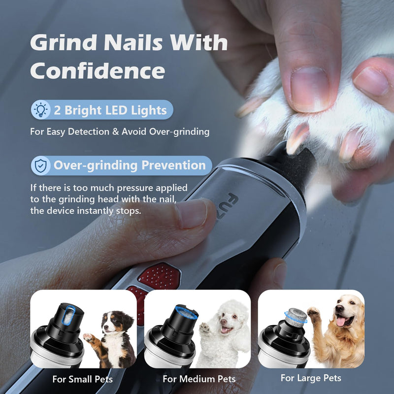 Dog Nail Grinder, Nail Clippers with LED Light, USB Rechargeable Electric Dog Nail Trimmer 5-Speed Paws Grooming & Smoothing for Large Medium Small Dogs Cats Pet - PawsPlanet Australia
