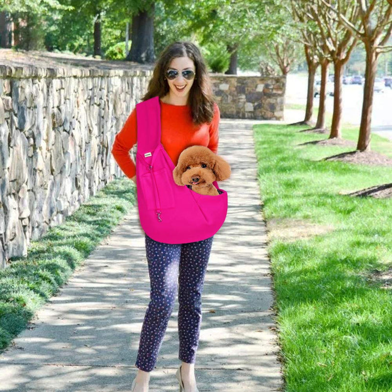 FDJASGY Small Pet Sling Carrier-Hands Free Reversible Pet Papoose Bag Tote Bag with a Pocket Safety Belt Dog Cat for Outdoor Travel (Rose Red) Rose Red - PawsPlanet Australia