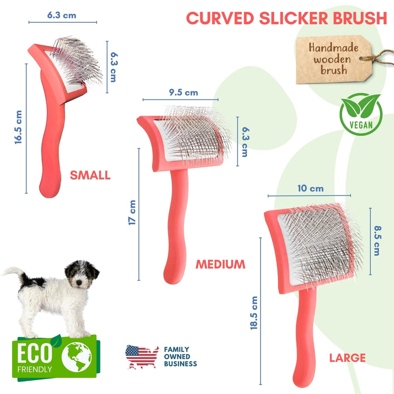 Premium Slicker Brush With Soft Massage Grooming Stainless Steel Pins - For Dematting, Shedding Fur, and Undercoat - Ideal Gift for Professional Pet Groomers - Long Slicker Brush (Coral, Curved Large) Coral