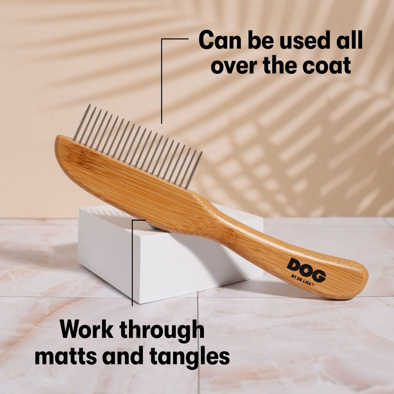 DOG by Dr Lisa - Comb - Detangling Dog Comb - Dematting Grooming Tool - Metal Comb Teeth Removes Knots and Tangles - Stimulate Blood Flow and Increase Natural Coat Oils - Made From Sustainable Bamboo - PawsPlanet Australia