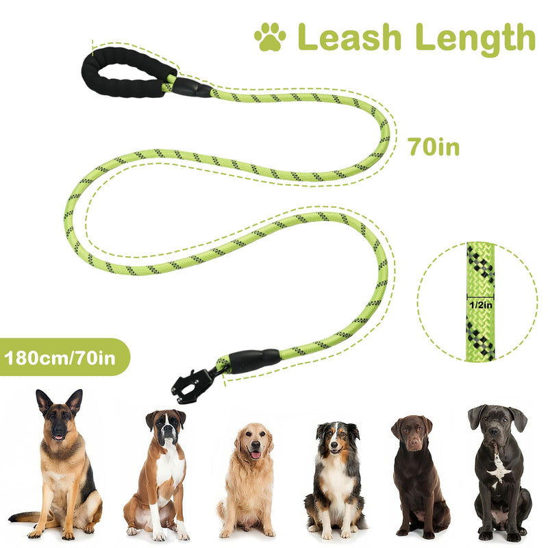 Heavy Duty Dog Leash for Large Dogs, 6FT Reflective Puppy Lead with Upgrade Frog Hook, Strong Secure Bungee Leash for Medium Large Breed Dogs Walking Training (Green) Green - PawsPlanet Australia