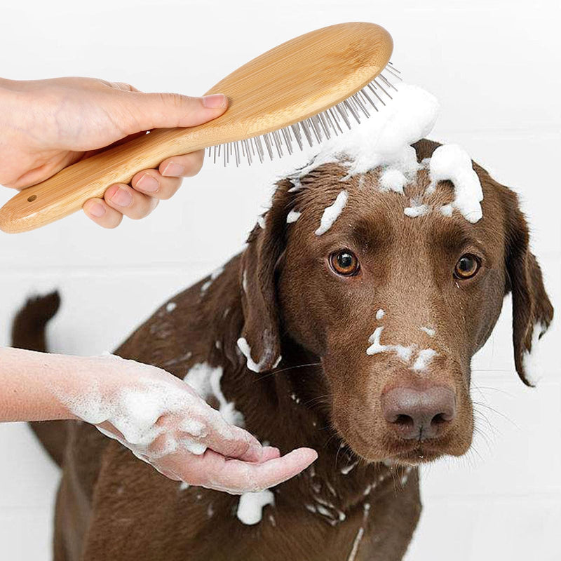 cobee Stainless Steel Pin Dog Brush, Bamboo Handle Grooming Brush 20mm Round Pins Airbag Pet Comb Professional Dog Pin Brush Fur Shedding Comb for Long or Short Hair Cat Dog - PawsPlanet Australia