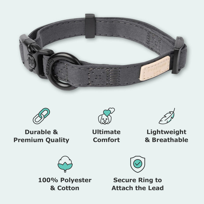 FuzzYard Life Dog Collars | Size M | Stylish Premium Cotton Design in Slate Grey Perfect for Everyday Wear Medium Slate Gray
