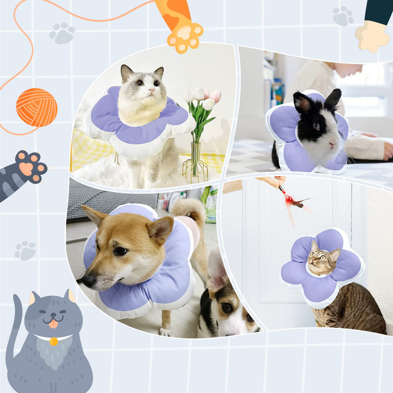 Cat Cone Collar,Cute Flower Waterproof Elizabethan e Collar for Cat and Small Dog Anti-Bite Lick Wound Healing Protective Neck Cone After Surgery Recovery Collar for Small Pet,All-Season Style S (Between 1.1-3.3 lb.) Purple