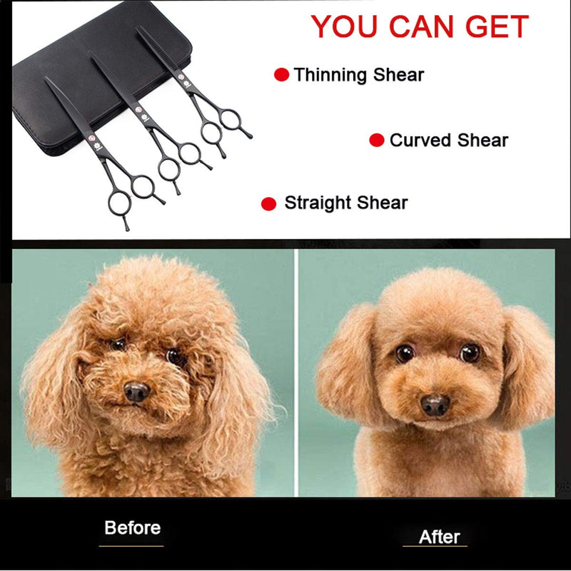 Dream Reach Professional 7.0'' Dog & Cat Grooming Scissors Kit - Curved & Straight Scissors, Thinning Shears with Grooming Comb - 3pcs Set 3-Set - PawsPlanet Australia