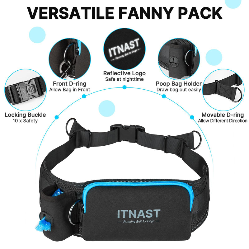 Hands Free Double Dog Leash Tangle Free, Lumbar Support Dual Leash for Medium Large 2 Dogs With Bungee, Waist Bag, Padded Handles,Reflective Stitching for Dog Walking, Jogging, Hiking, Training